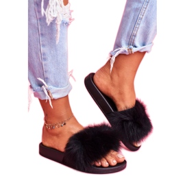 Women's Slippers with Natural Fur Black Naturis 2