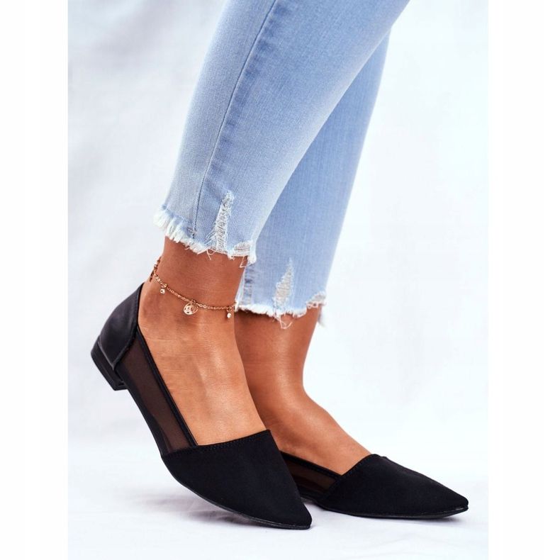 EVE Women's Ballerinas With Mesh Suede Black Fibe 1