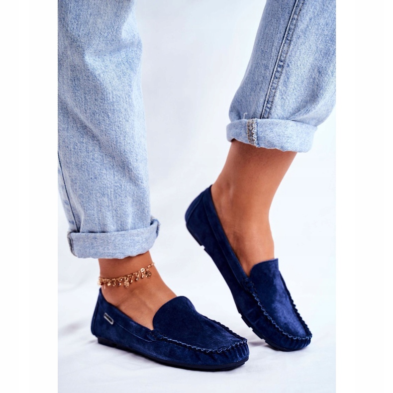 Vinceza Women's Loafers Suede Leather Blue Papito 1