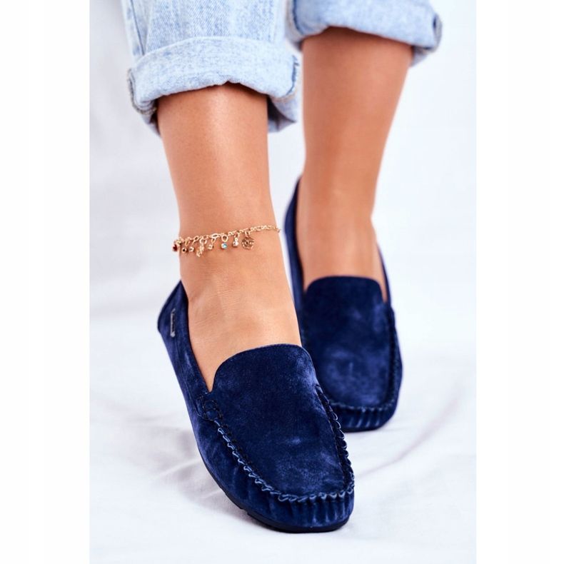 Vinceza Women's Loafers Suede Leather Blue Papito 2