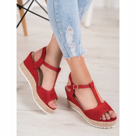 Small Swan Openwork Espadrilles sandals red 1