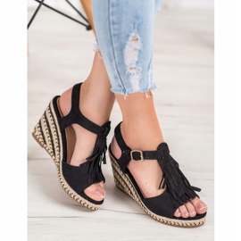 Small Swan Suede wedges with fringes black 1