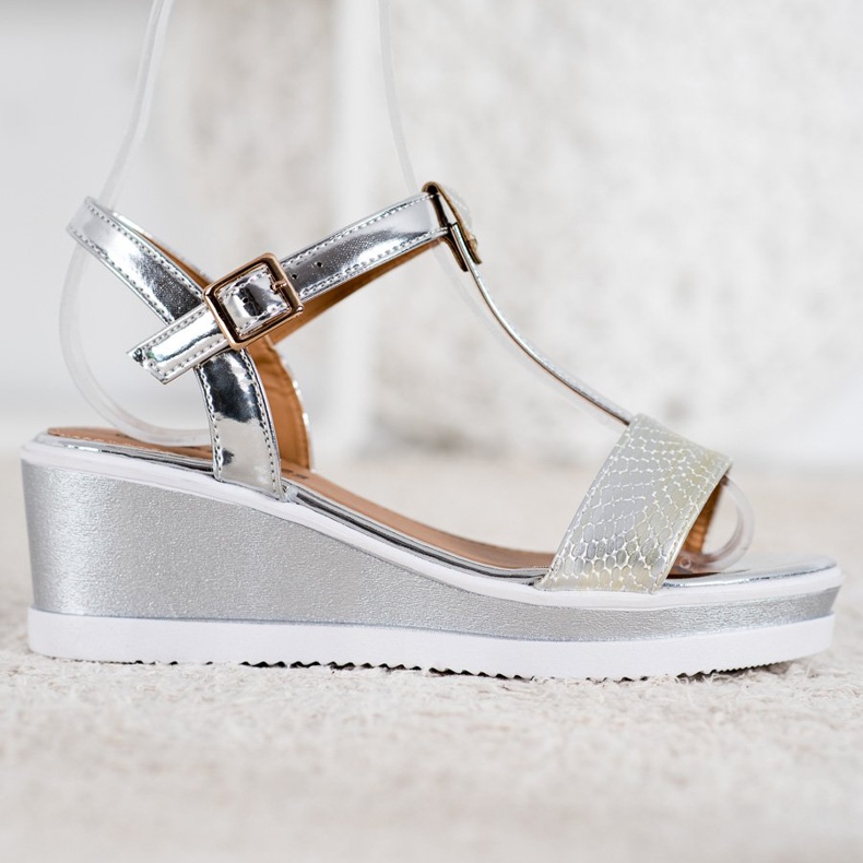 SHELOVET Silver wedges with eco leather grey 2 SHELOVET Silver wedges with eco leather grey 2