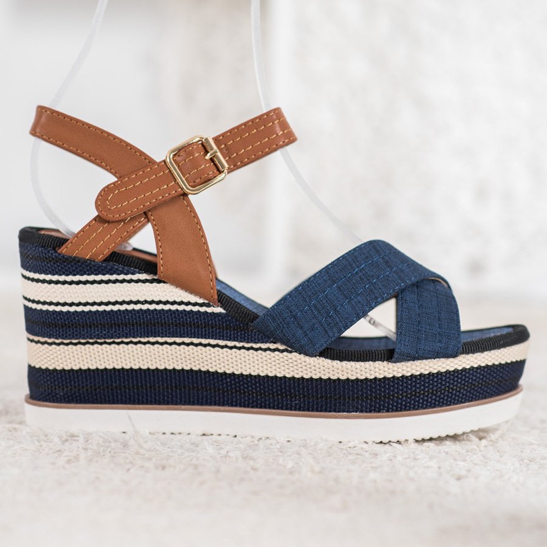 SHELOVET Fashionable navy blue wedges brown 2