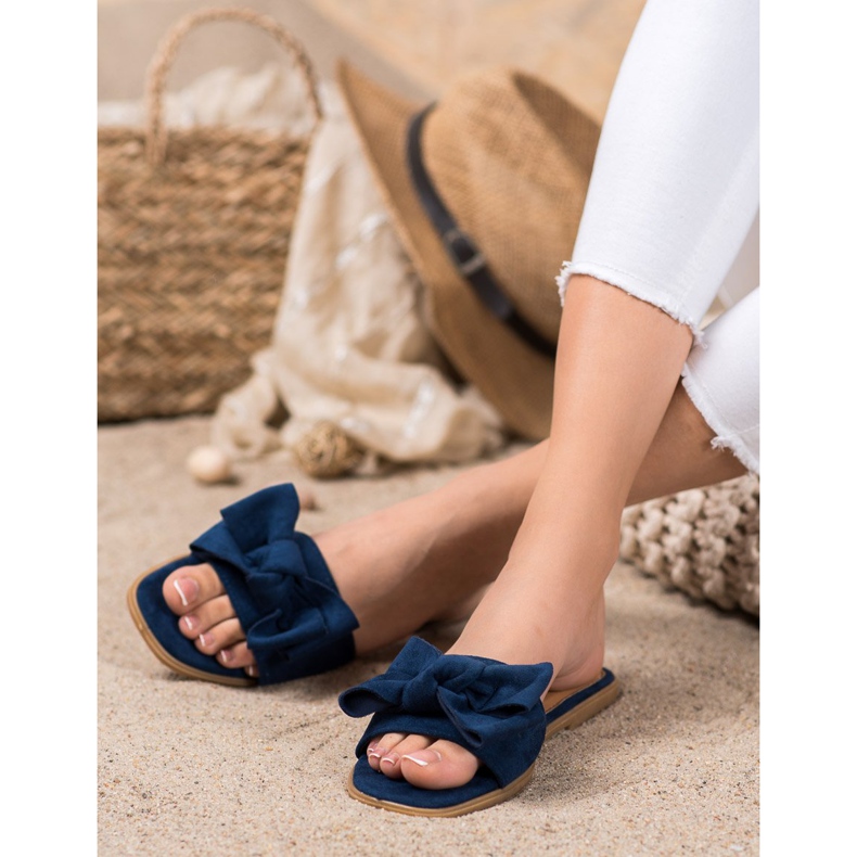 Mannika Slippers With A Bow navy blue blue 2 Mannika Slippers With A Bow navy blue blue 2