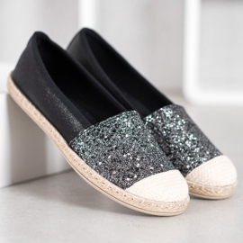 SHELOVET Black Espadrilles With Glitter 2