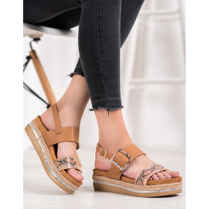 SHELOVET Sandals On The Snake Print Platform brown 1