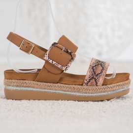SHELOVET Sandals On The Snake Print Platform brown 2