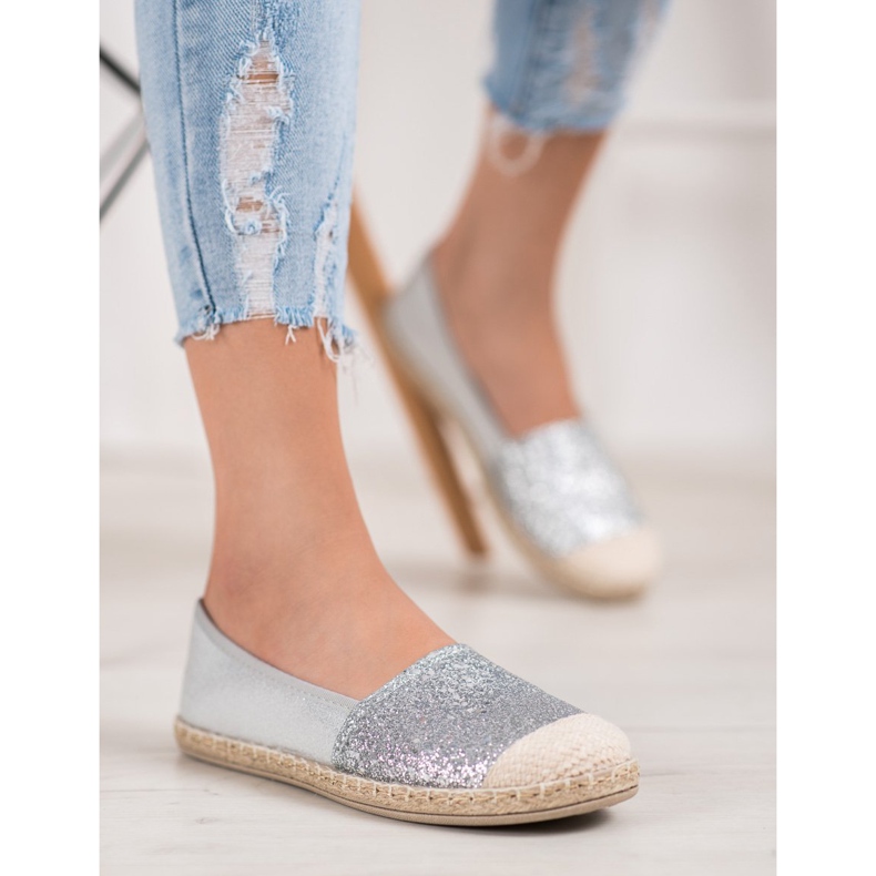 SHELOVET Silver Espadrilles With Glitter grey 1