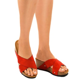 Red wedge sandals GU53 slippers 1
