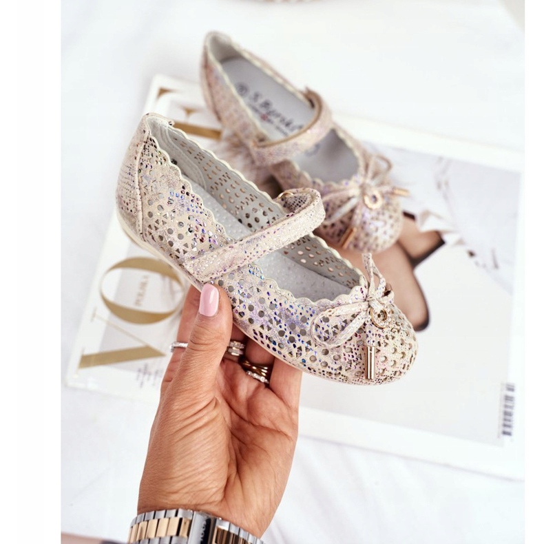 S.Barski Openwork Ballerinas with Velcro Barski Remtro brown multicolored 1