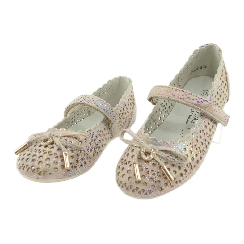 S.Barski Openwork Ballerinas with Velcro Barski Remtro brown multicolored 3