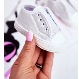 Apawwa Children's Sneakers Velcro With Brocade Baptism Silver Milley white 1