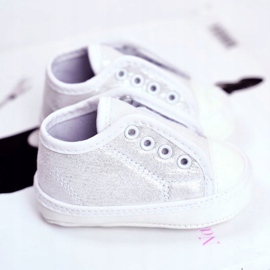 Apawwa Children's Sneakers Velcro With Brocade Baptism Silver Milley white 2