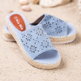 Nio Nio Slippers On A Straw Platform blue 1