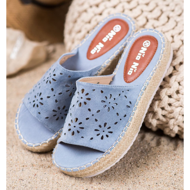 Nio Nio Slippers On A Straw Platform blue 2