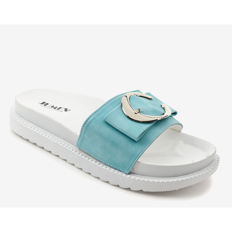 White and blue slippers with a YQ10067 buckle 1