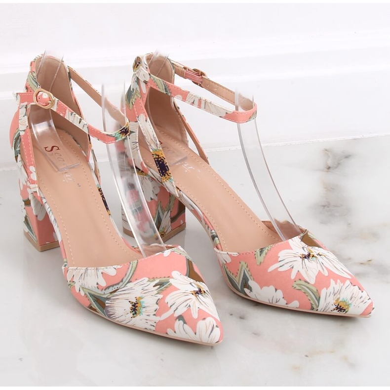 Pumps on a post with flowers LE076P Pink multicolored 1