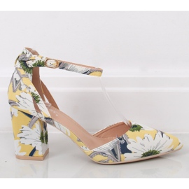 Pumps on the post with flowers LE076P Yellow multicolored 2