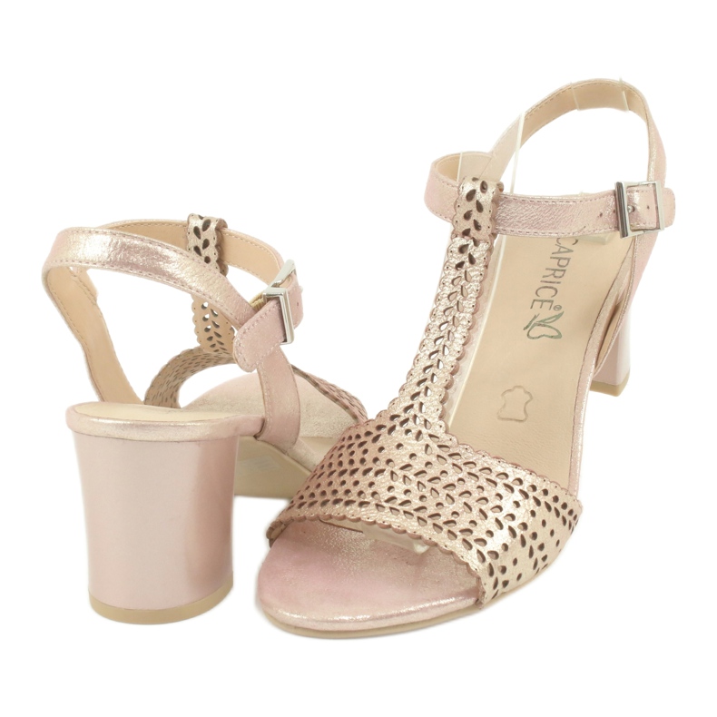 Caprice 28301 lace openwork sandals pink golden 2