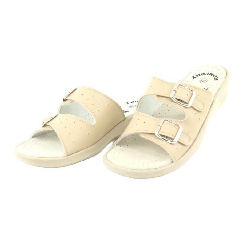 American Club Beige American buckle slippers 2