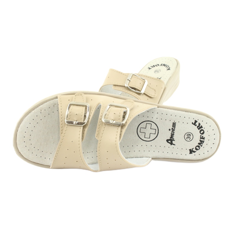 American Club Beige American buckle slippers 4