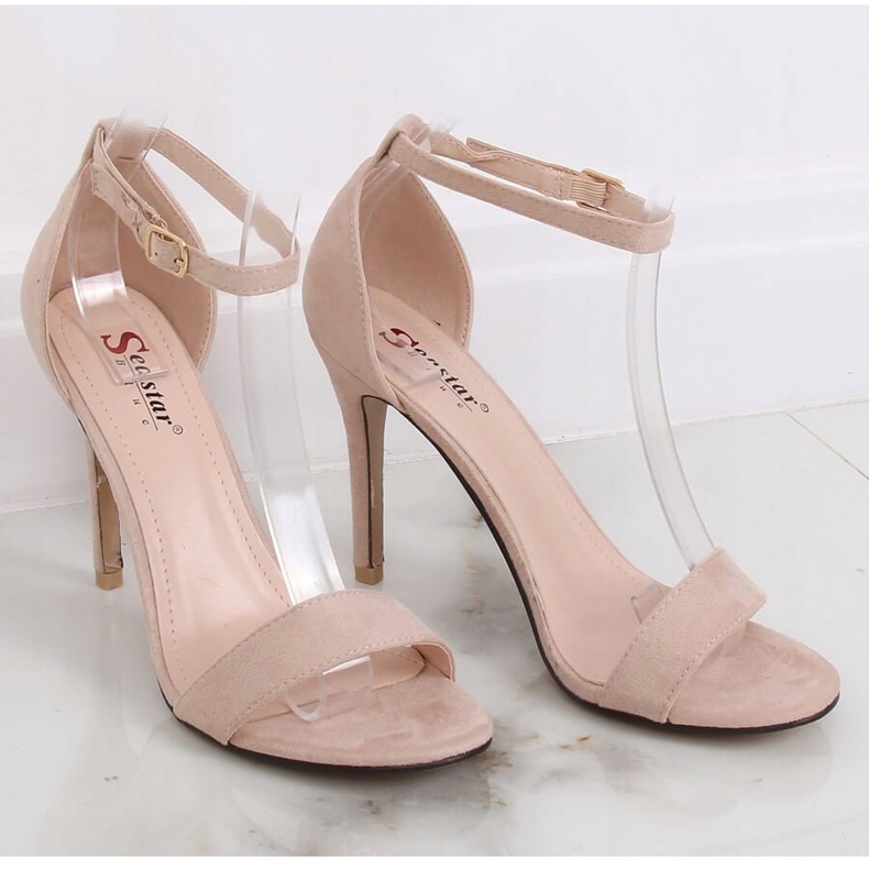 Beige sandals on a high heel GG-86P Beige 1