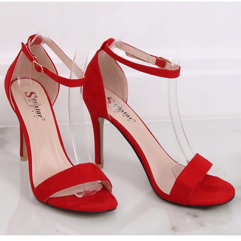 Red GG-86P Red sandals on a high heel 1