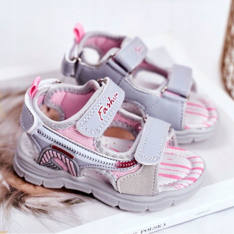 PL1 Children's Sandals with Velcro Gray Grobino pink grey 2 PL1 Children's Sandals with Velcro Gray Grobino pink grey 2
