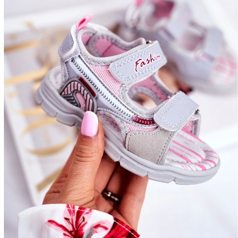 PL1 Children's Sandals with Velcro Gray Grobino pink grey 1 PL1 Children's Sandals with Velcro Gray Grobino pink grey 1