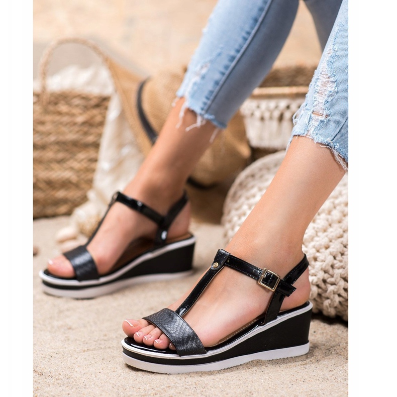 SHELOVET Black Wedges With Eco Leather 2