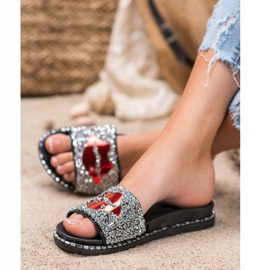 SHELOVET Silver Slippers With Application grey 1