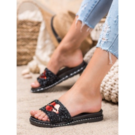 SHELOVET Black Slippers With Application 2