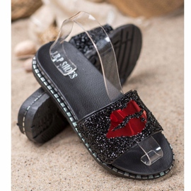 SHELOVET Black Slippers With Application 1