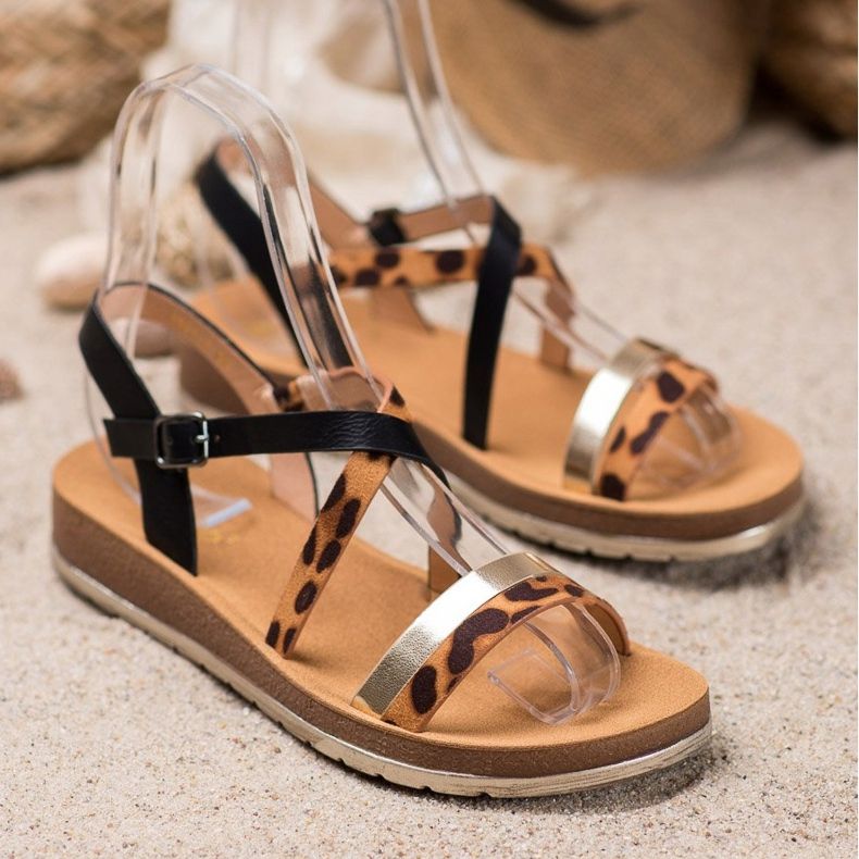 SHELOVET Leopard Print sandals brown black 1