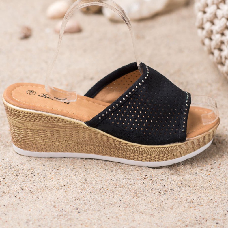 Renda Openwork Wedge Slippers black 2