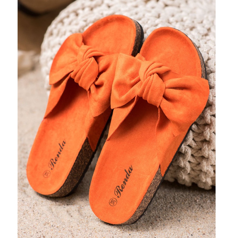 Renda Comfortable Slippers With A Bow orange 2