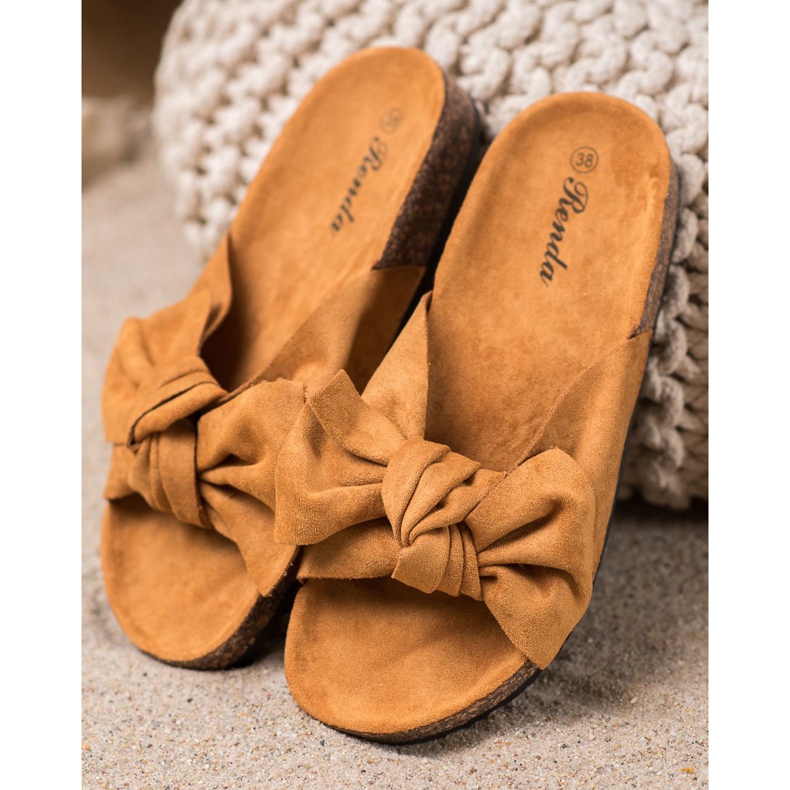 Renda Comfortable Slippers With A Bow brown 1