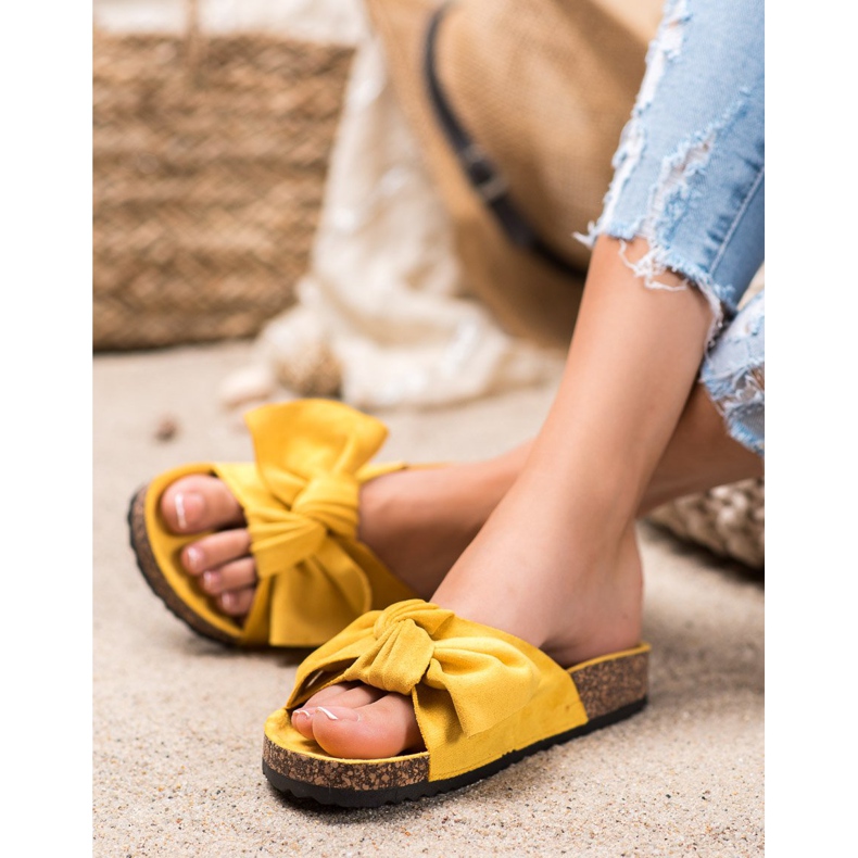 Renda Comfortable Slippers With A Bow yellow 2