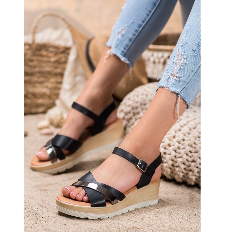 Renda Wedge Sandals black 2