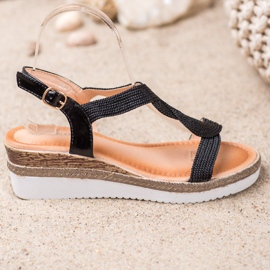 Diamantique Textile Wedge Sandals black 2