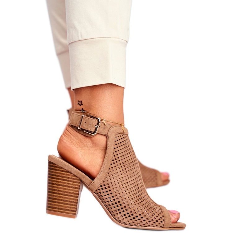 Bellucci Women's Openwork Boots Peep Toe Beige Paradise 3