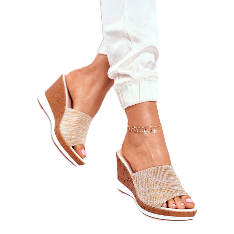 Women's Slippers On Wedge Sergio Leone Beige SK320 golden 4