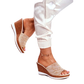 Women's Slippers On Wedge Sergio Leone Beige SK320 golden 2