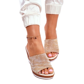 Women's Slippers On Wedge Sergio Leone Beige SK320 golden 3