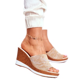 Women's Slippers On Wedge Sergio Leone Beige SK320 golden 1