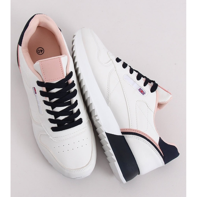 White women's sports shoes BK938 WHITE / NAVY navy blue 1