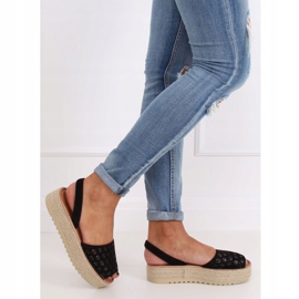 Black WH931 Black openwork espadrilles sandals 2