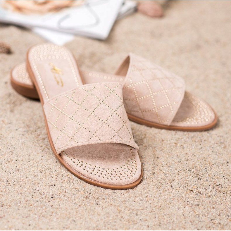 SHELOVET Elegant Suede Slippers beige 2