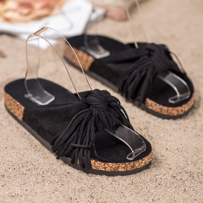 Bestelle Suede Slippers With Fringes black 2